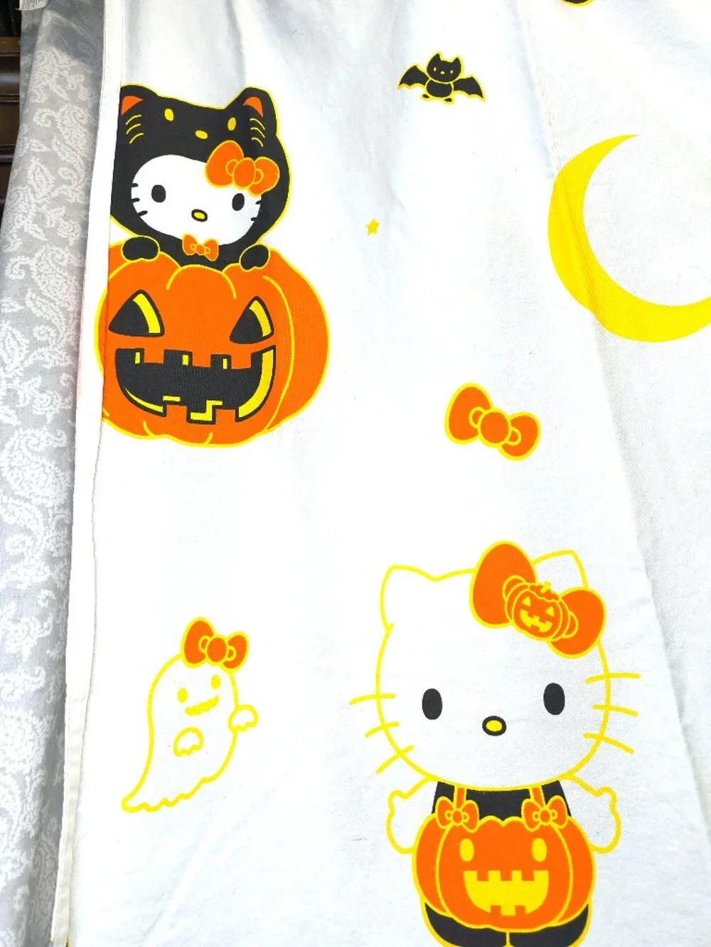 Hello Kitty Halloween Shower Curtain- Jack-o-lantern - black cat - moon - ghost